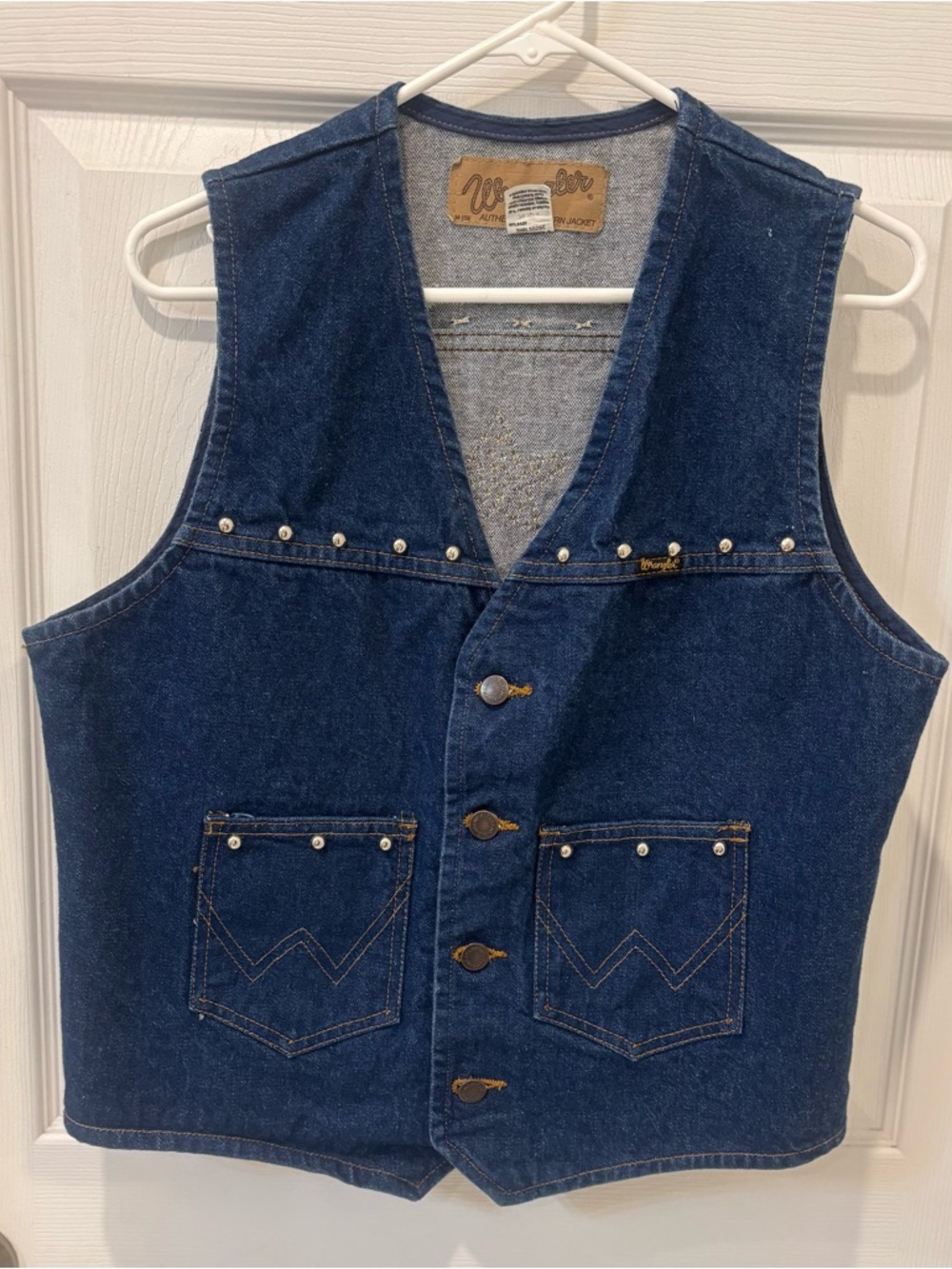 Wrangler Vintage Blue Denim Vest with Studded Accents- Made in USA